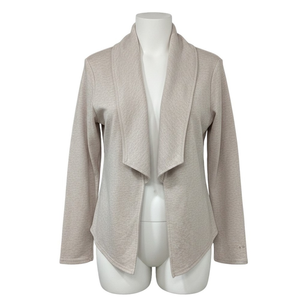 Champion Womens Cardigan Light Beige Shawl Collar Drapey Open Front Cotton Blend